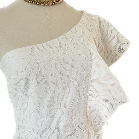 Borgo De Nor Lisa Mini Dress Ivory Lace Tiered Ruffle One Shoulder size US S 4/6 - Picture 6 of 12